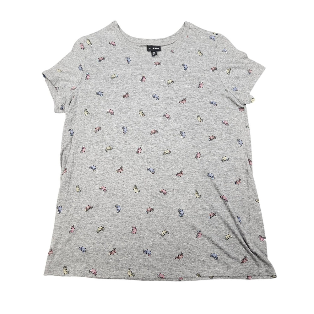 Torrid Womens 00 Plus Size Grey Heather Bicycle‎ All Over Print Crewneck T-Shirt